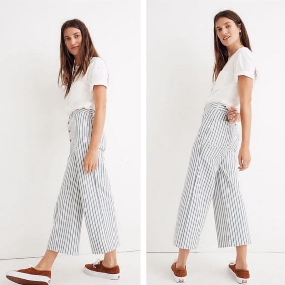 Madewell Pants - Madewell Emmett Wide Leg Crop Pants in Stripe Button Front Edition Size 29
